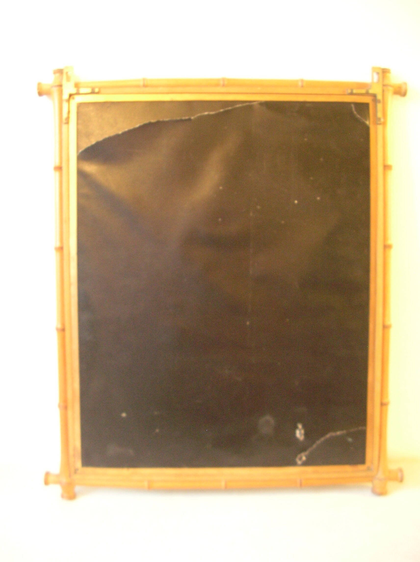 Ancien miroir triptyque Napoléon III décor japonisant bois façon bambou 78 cm