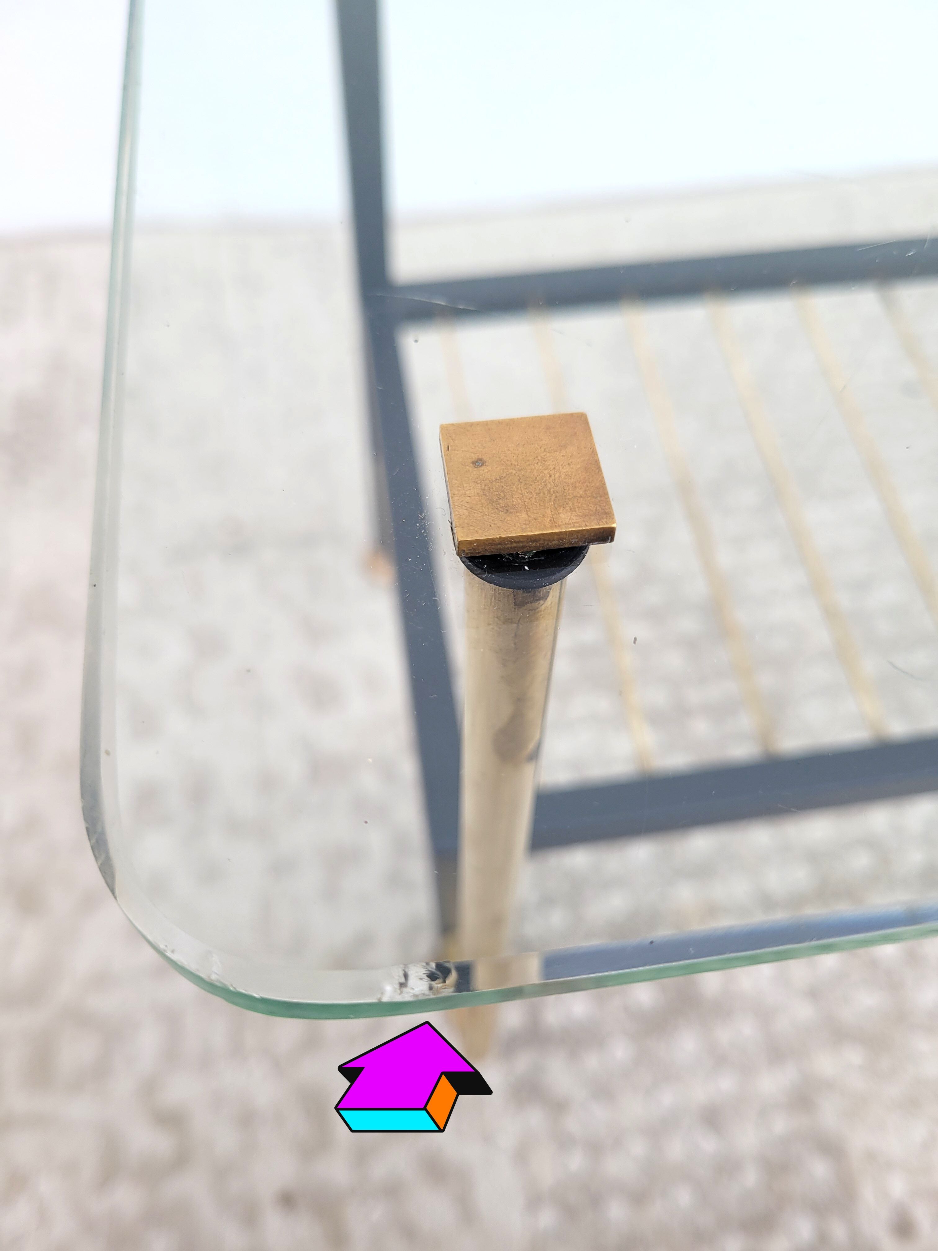 Asymmetrical coffee table 1960 glass and brass