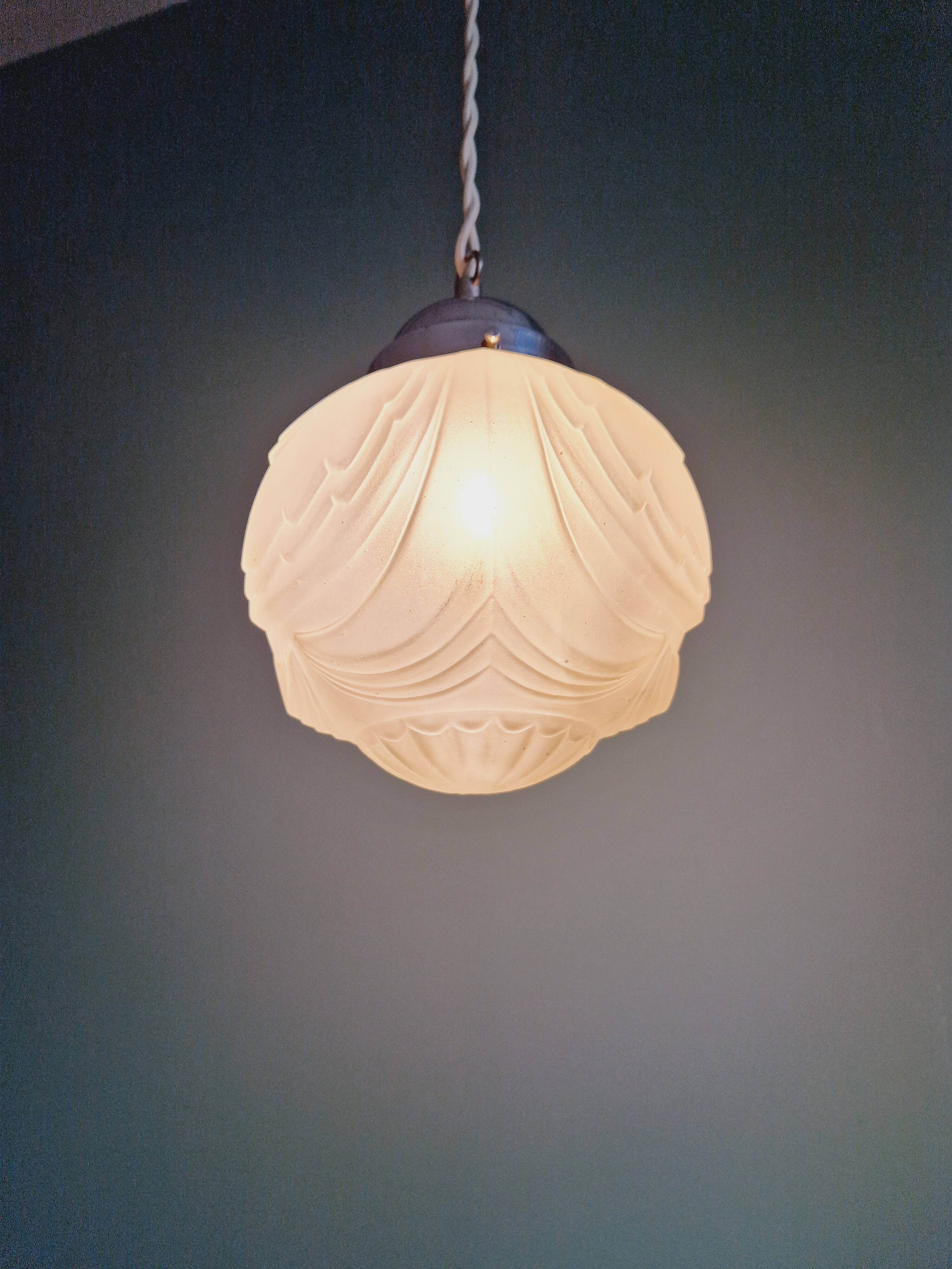 Art Deco pendant lamp in satin glass, 1920s-30s