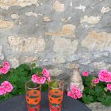 6 glasses to orangeade mosaic orange and green vintage 1970