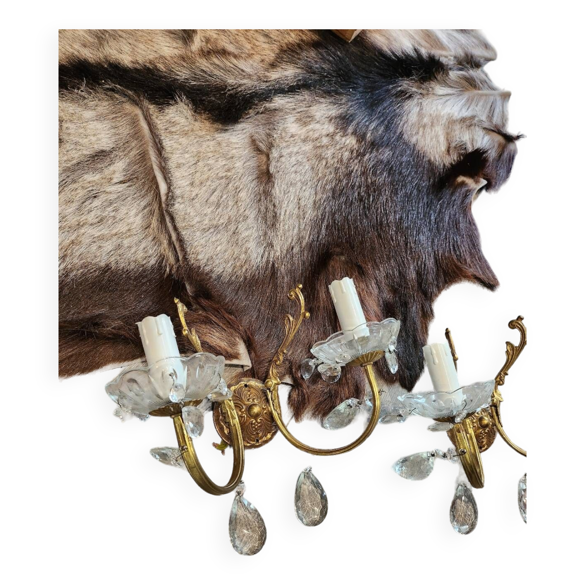 Set of two brass pendant wall lights