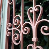 Porte d’entrée 264x99cm ancienne noyer chêne grille fer forgé panneau vitré