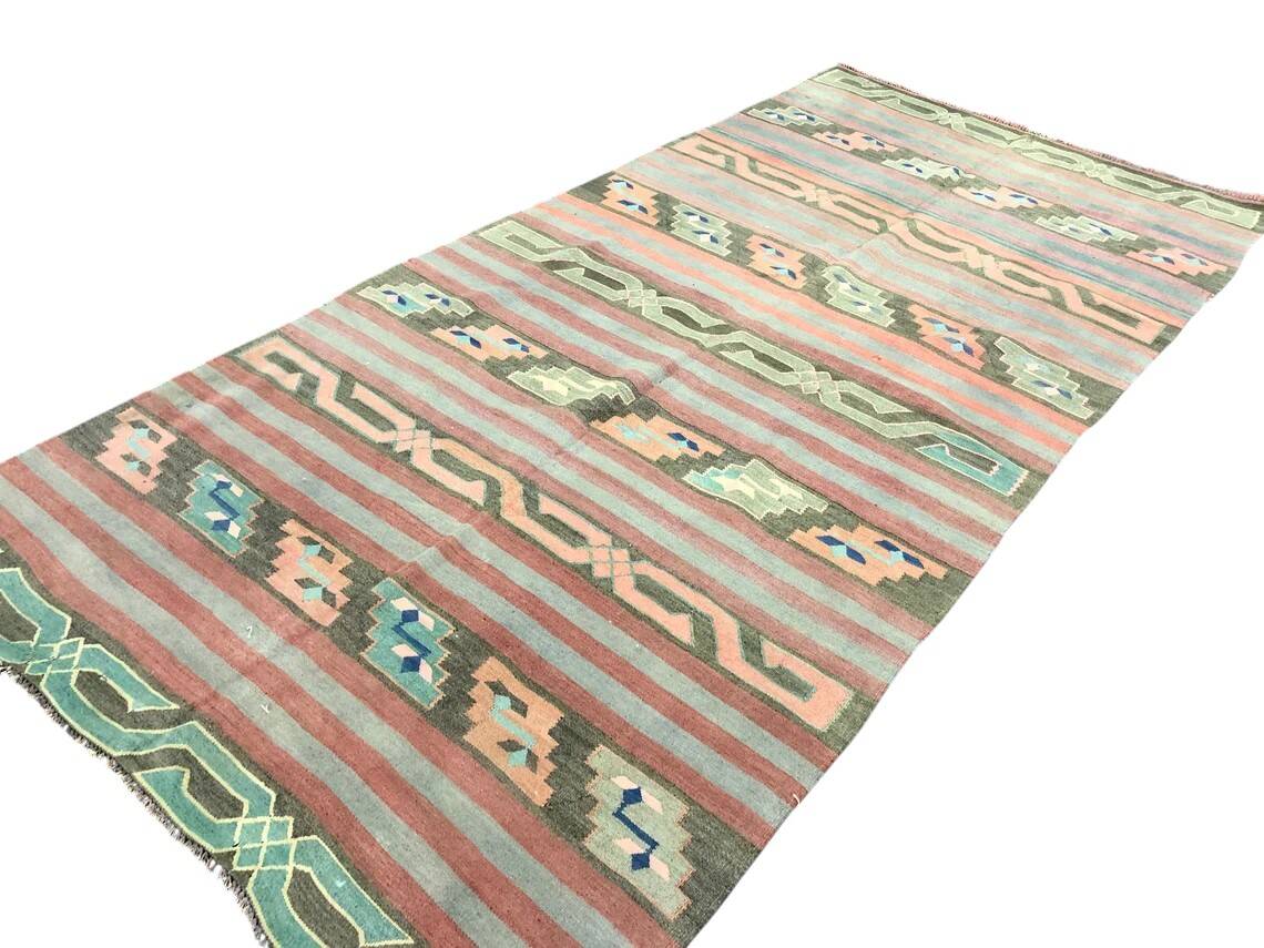 Stripe Oushak Handwoven Tribal Kilim Rug
