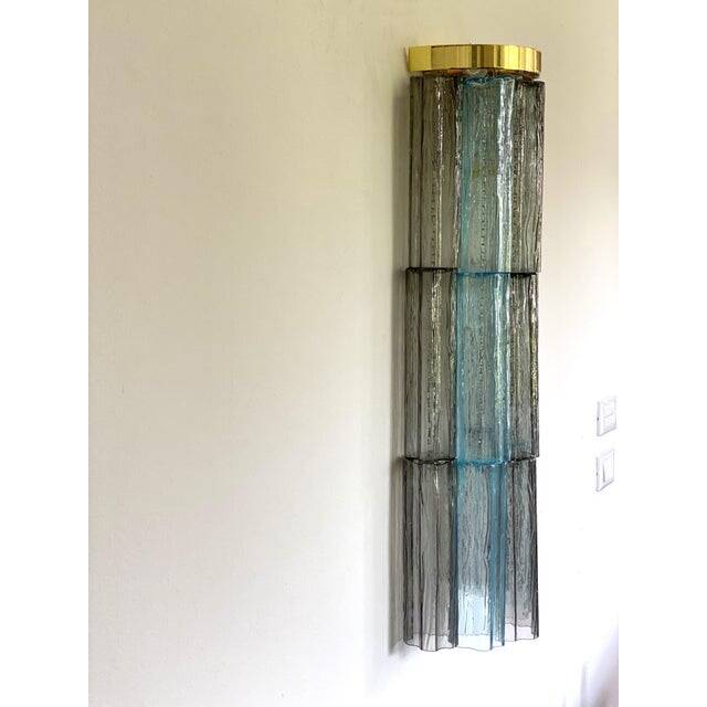 Set of 2 contemporary grey and light-blue "tronchi" murano glass wall sconce