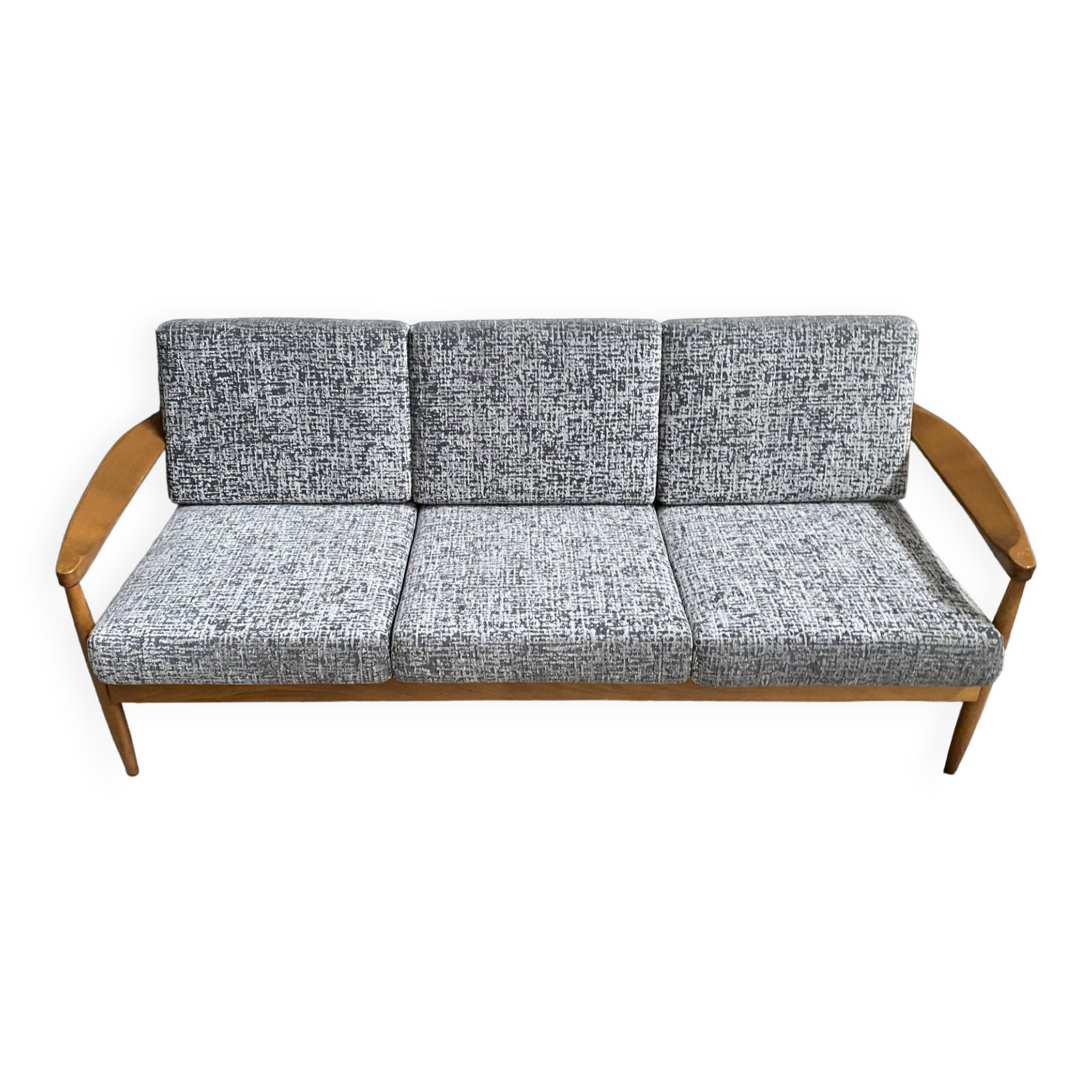 Grey fabric and wood 3 seat sofa 1960s