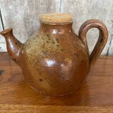Ancienne théière en grès pyrite marron beige + bouchon liège vintage
