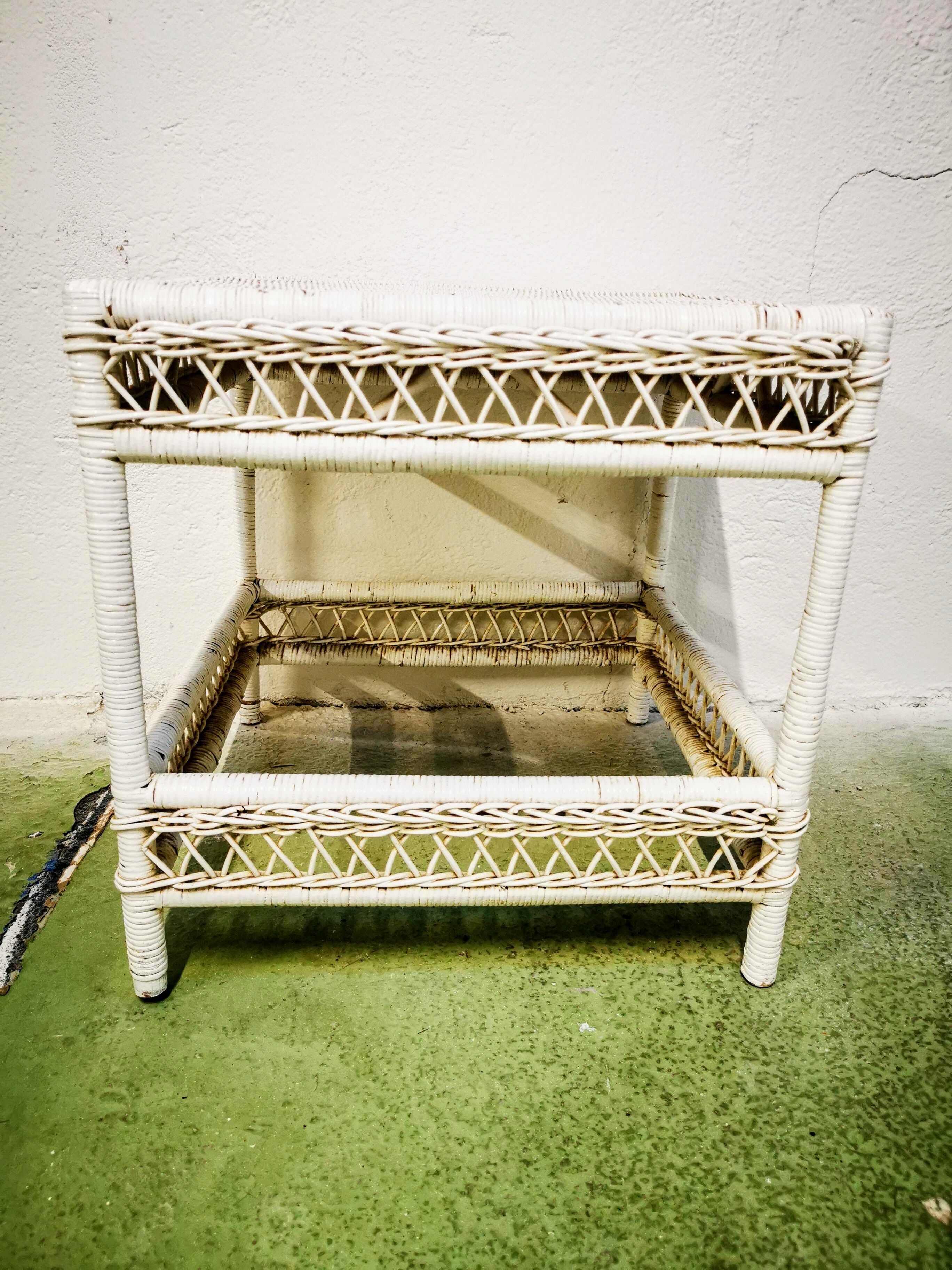 White rattan side table