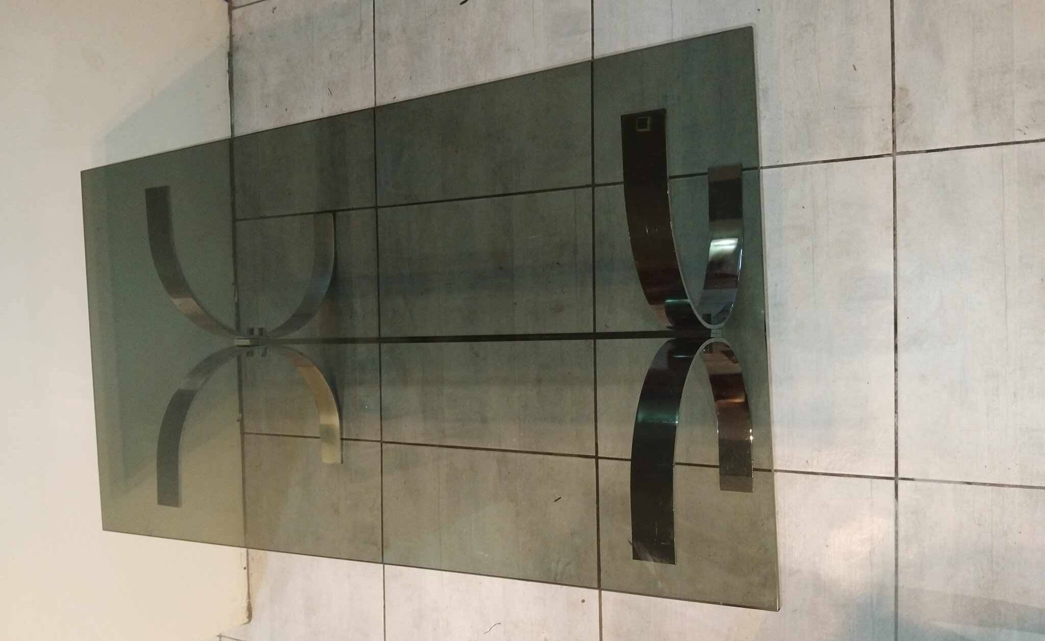 70's chrome metal and smoked glass coffee table