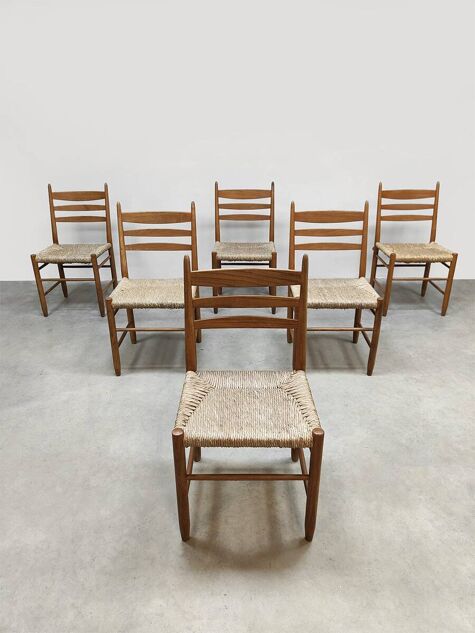 Midcentury modern raffia dining chairs vintage 1960