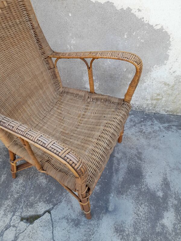 Fauteuil en osier ancien années 50