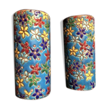 Pair of 19th-century roll vases in Longwy enamels