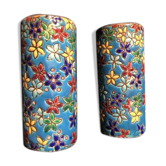 Paire de vases rouleau XIXe en émaux de Longwy