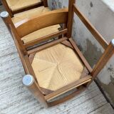 Set of 4 elm straw chairs from the 50s