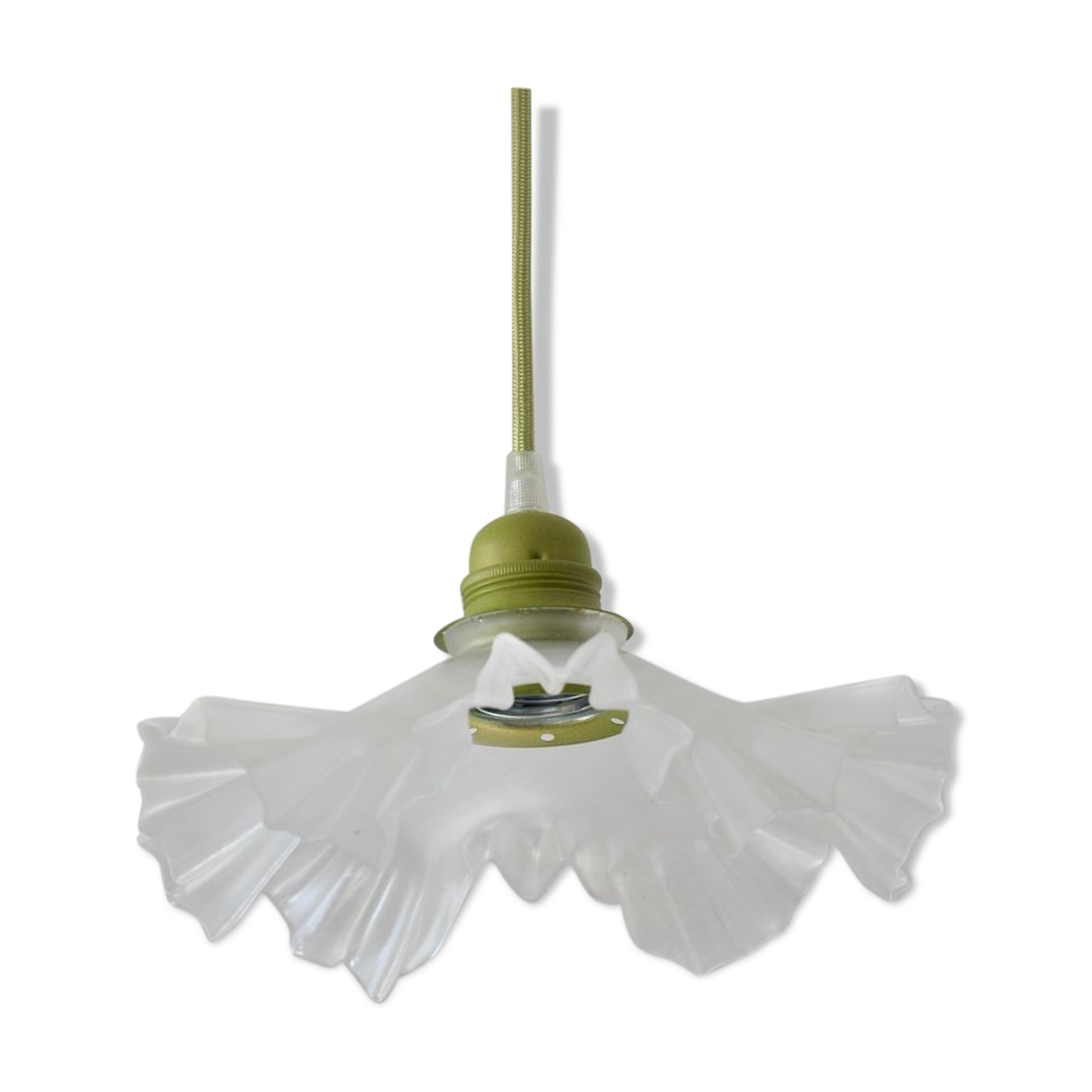 White pleated opaline pendant lamp – Electric mounting in green color