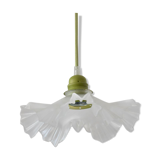 White pleated opaline pendant lamp – Electric mounting in green color