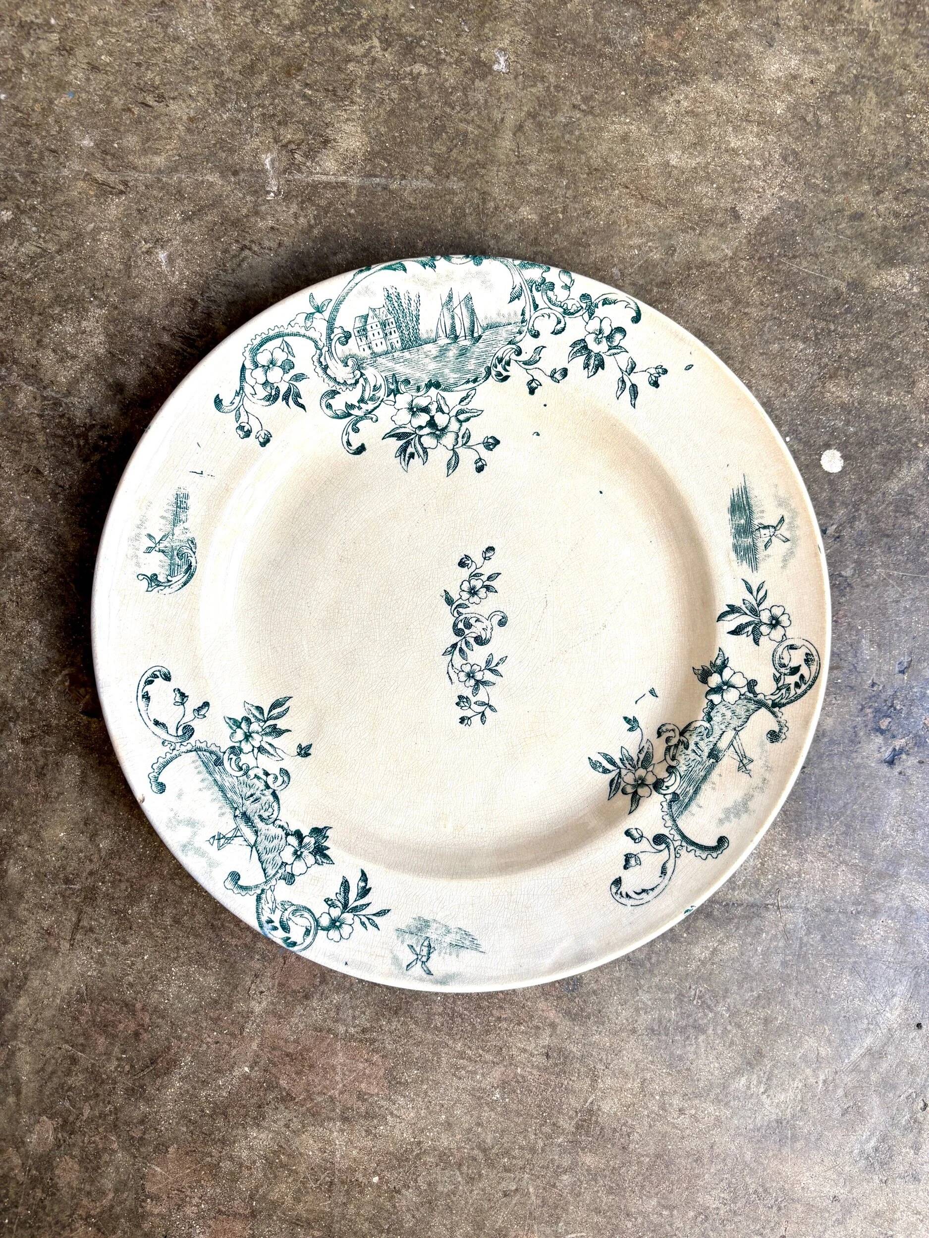 Round blue ironstone dish