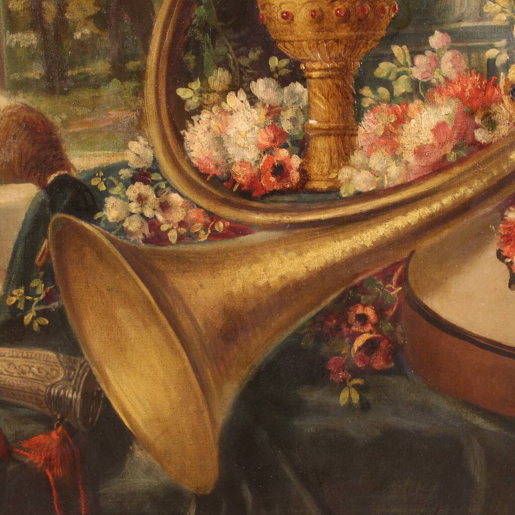 Italian painting landscape with still life from the 20th century