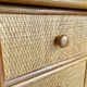 Cane work desk / Rattan glass top 9 drawers shallow depth