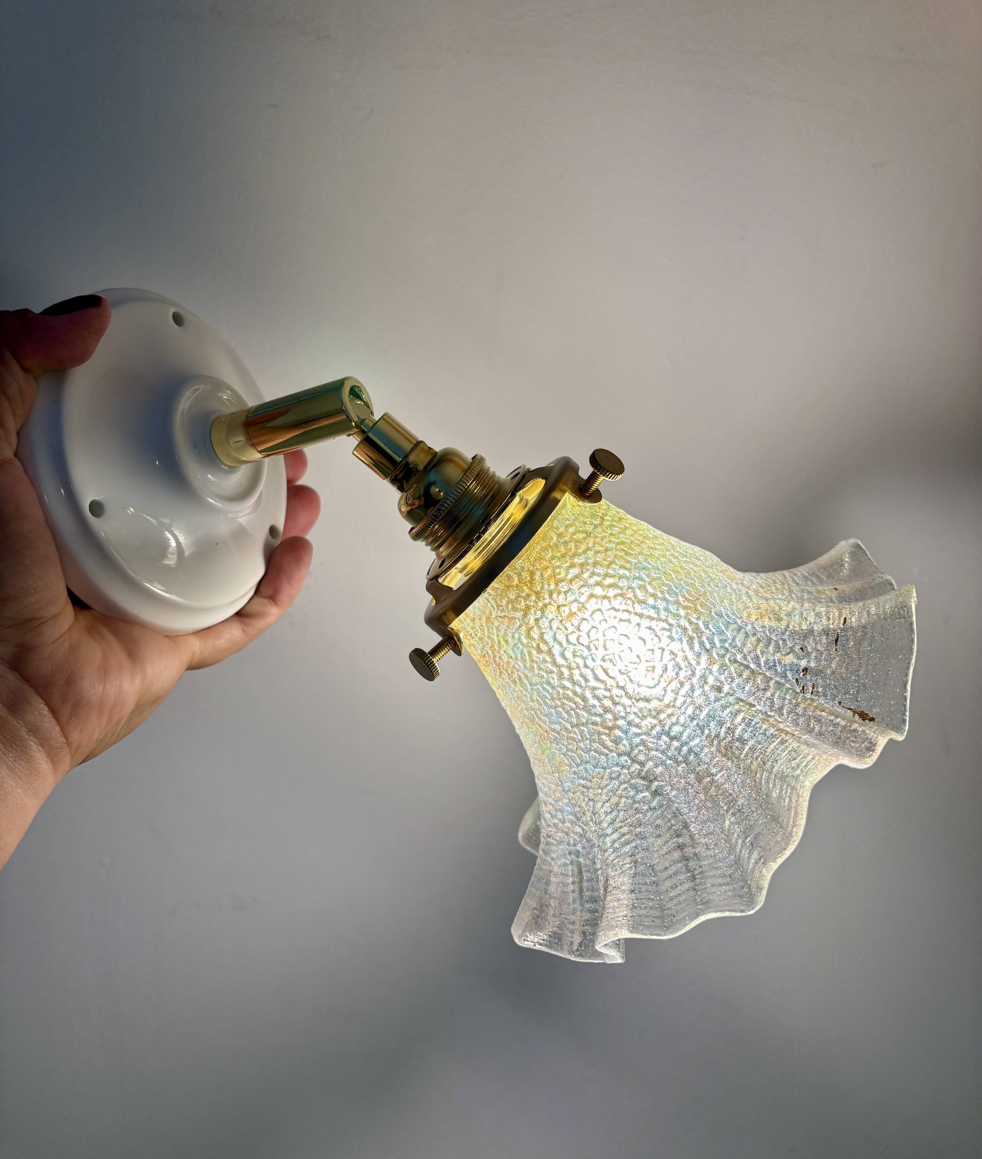 Vintage tulip wall light in iridescent glass