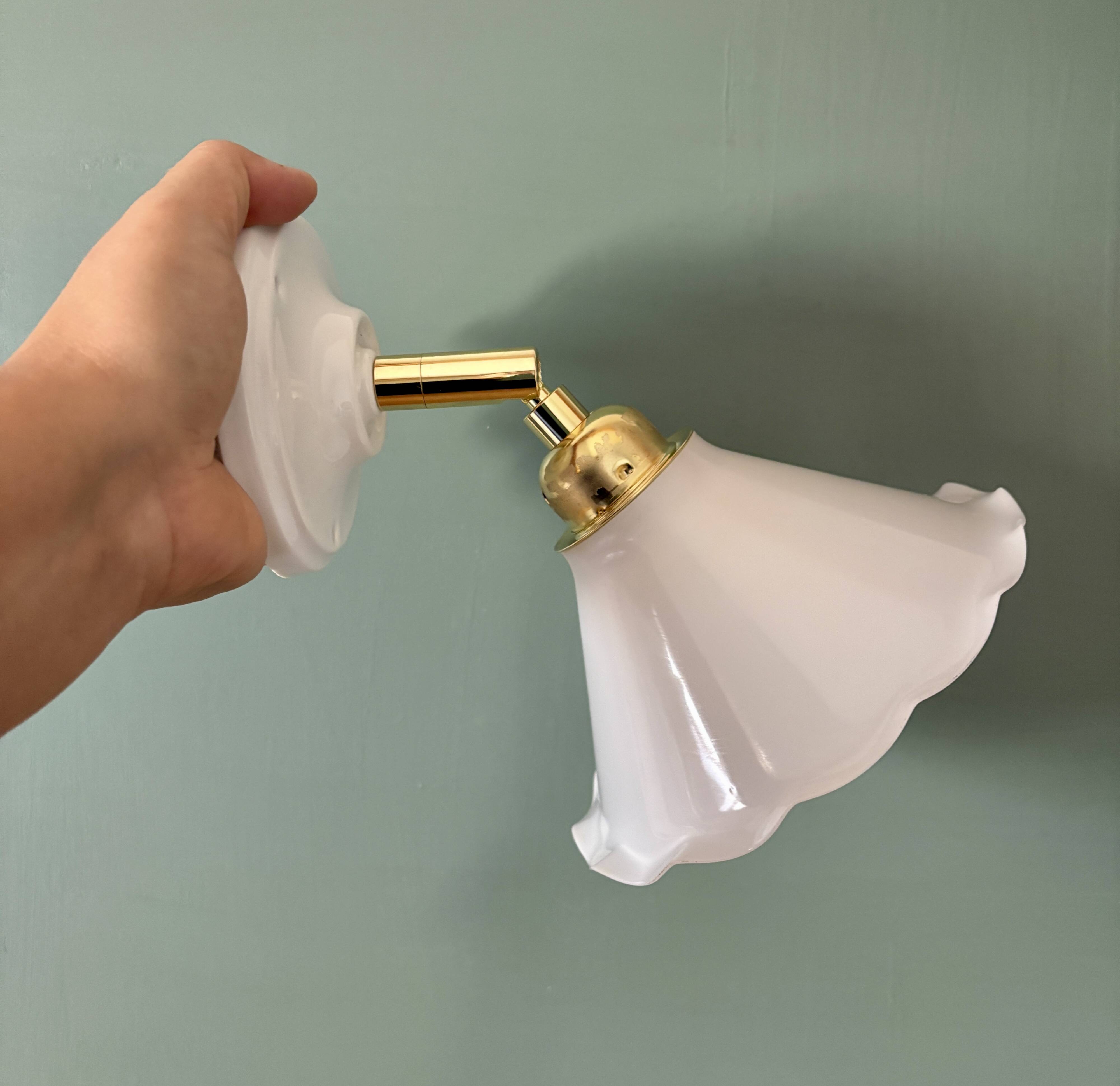 Vintage wall lamp with white opaline glass shade