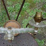 Adjustable double-arm wall light in plexiglass and brass, 1950.