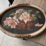 Painting roses oval frame
