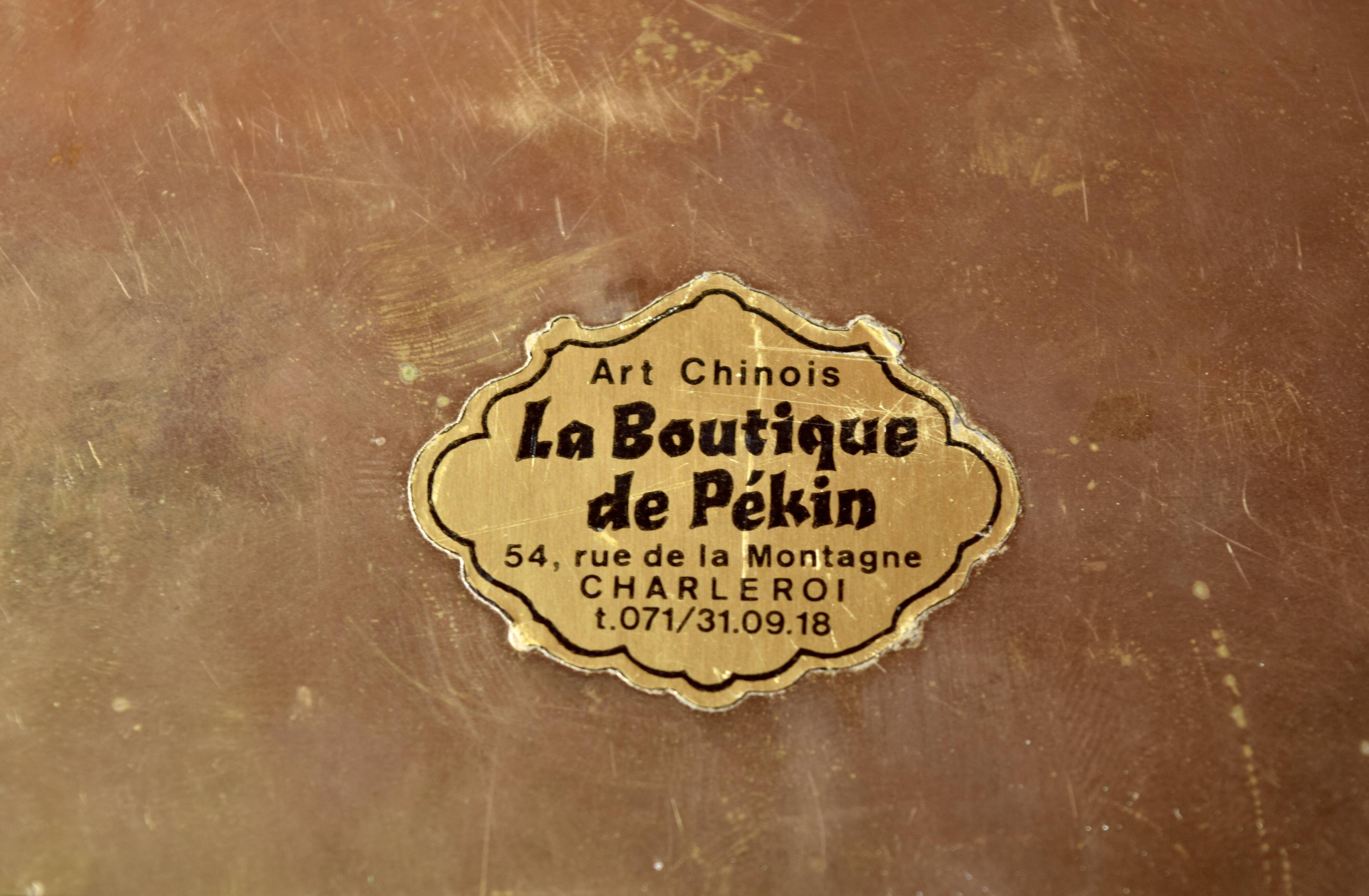 Small vintage brass tray with cloisonné enamel floral decoration - 1960.