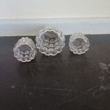 Trio de salerons en verre à facettes et métal ancien