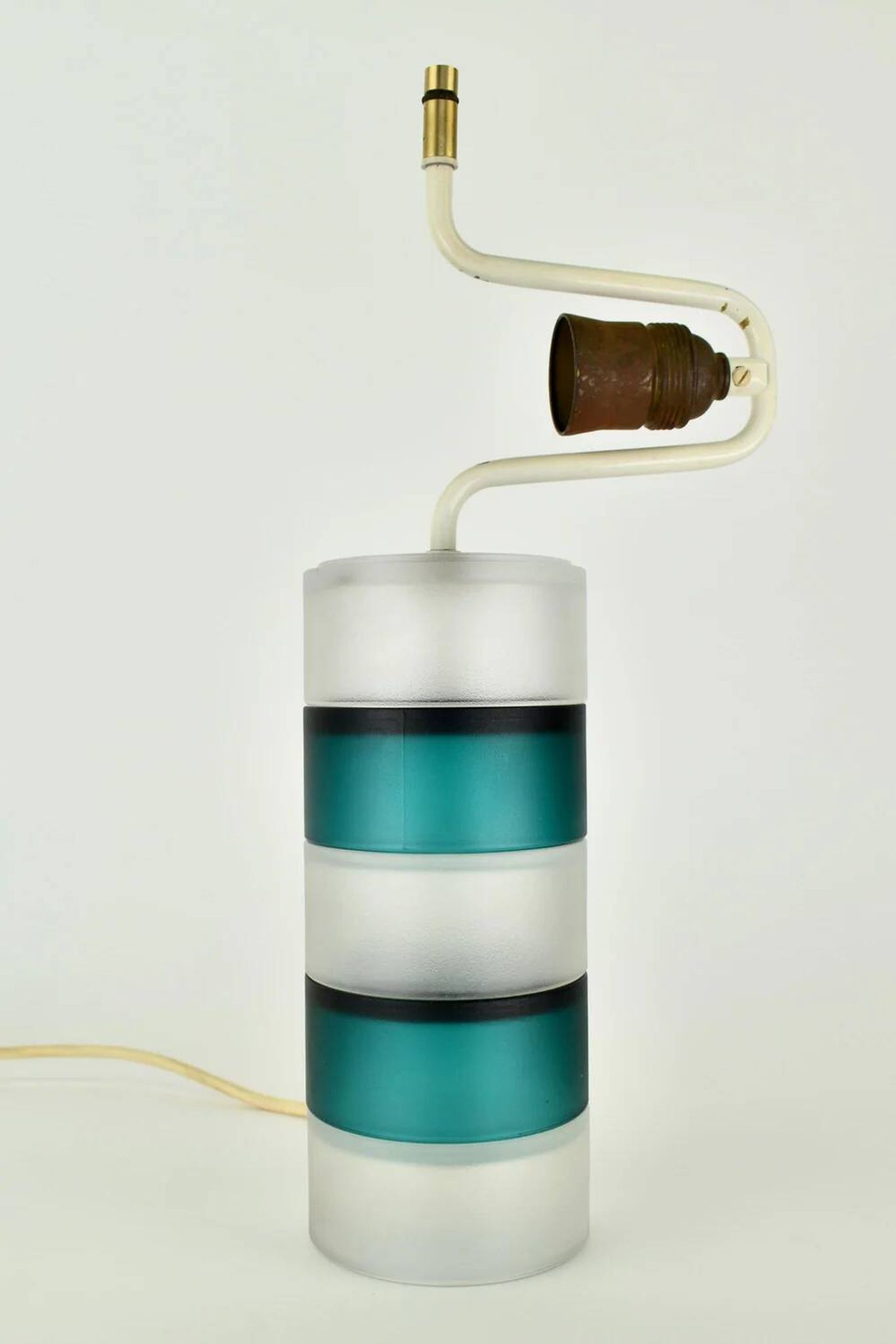 Lampe de table scandinave vintage moderniste bleu sarcelle et verre clair