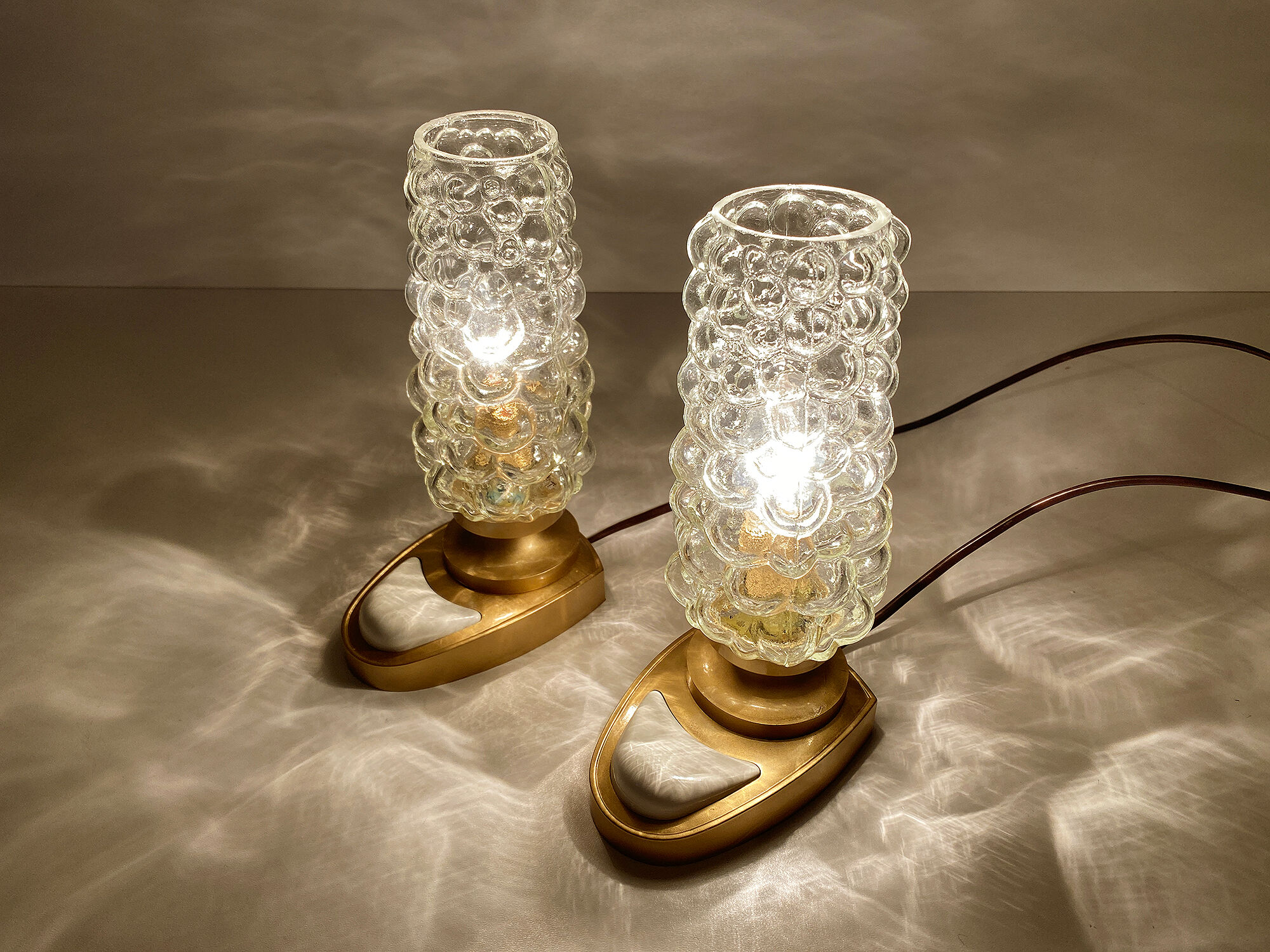 Pair of vintage table lamps, bubble glass, 70s