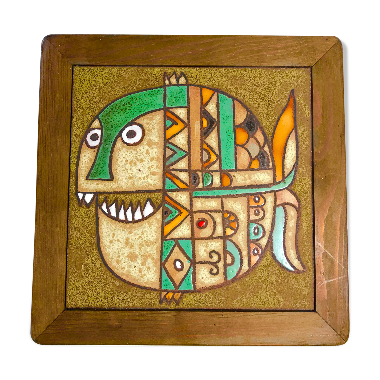 Roland zobel "the cyclade" frame ceramic plate enamelled fish