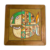 Roland zobel "the cyclade" frame ceramic plate enamelled fish
