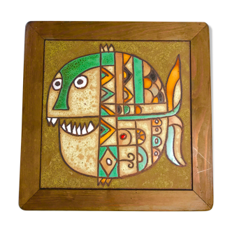 Roland zobel "the cyclade" frame ceramic plate enamelled fish