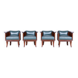 Restored ArtDeco Set of Four Oak Armchairs, High-Quality Leather, Czechia, 1920s