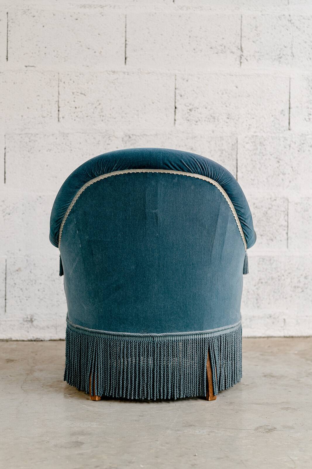 Fauteuil crapaud – Velours bleu