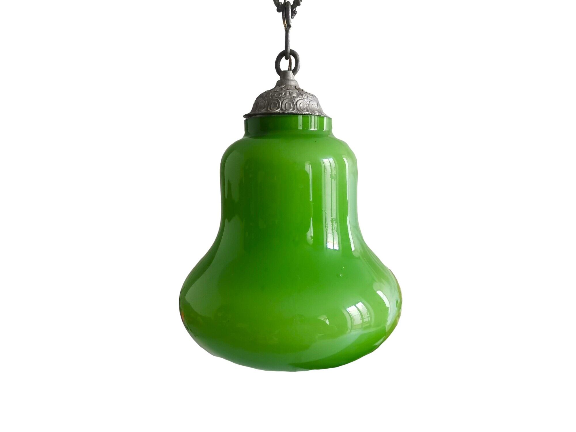 Mid-century portuguese green opaline glass hanging lamp 1960s