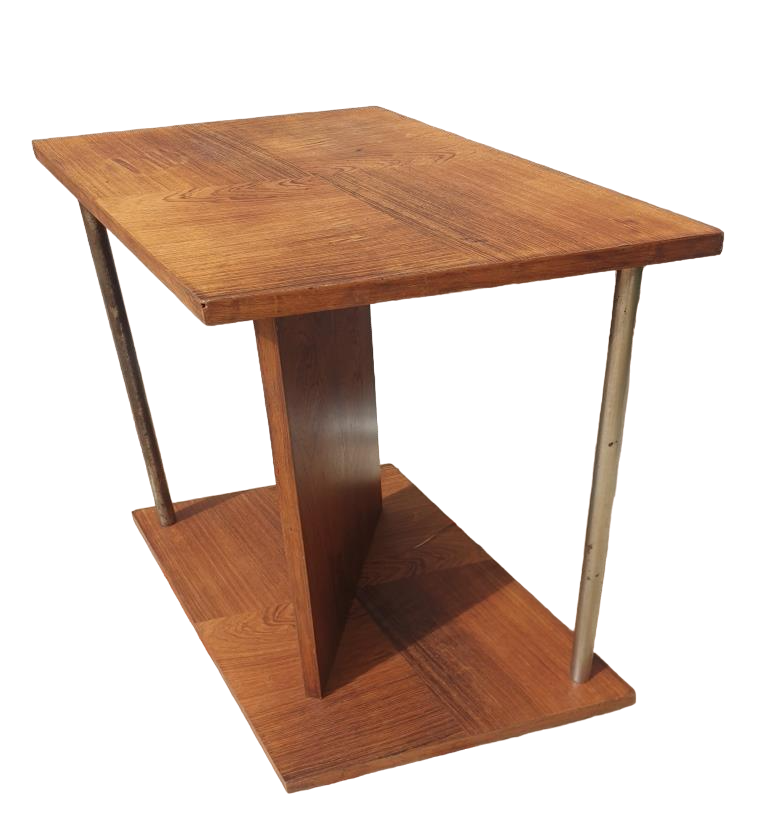 Modernist side table Art Deco Walnut and chromed steel