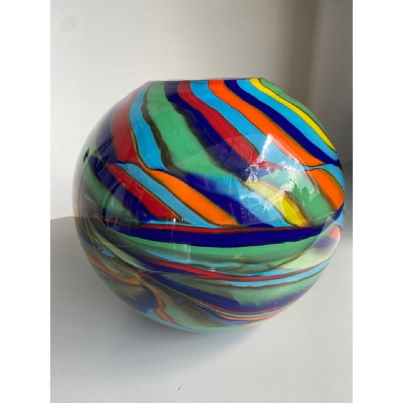 Contemporary abstarct vase with multicolored reeds in murano glass