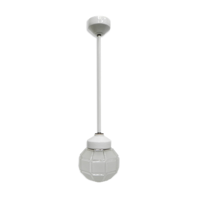 Lampe suspendue art déco avec abat-jour octogonal en verre dépoli