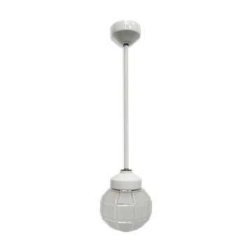 Art deco hanging lamp with octagonal frosted glass shade