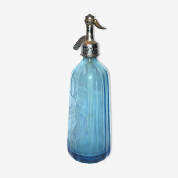 Siphon à eau de Seltz ancien en verre bleu Bistrot LE GUILLERNIC à Belle Isle en Terre