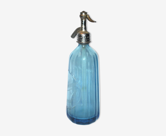 Siphon à eau de Seltz ancien en verre bleu Bistrot LE GUILLERNIC à Belle Isle en Terre