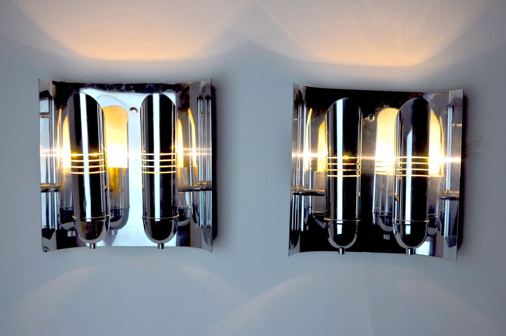 Pair of Tubular Chrome wall lamps, Denmark, 1970