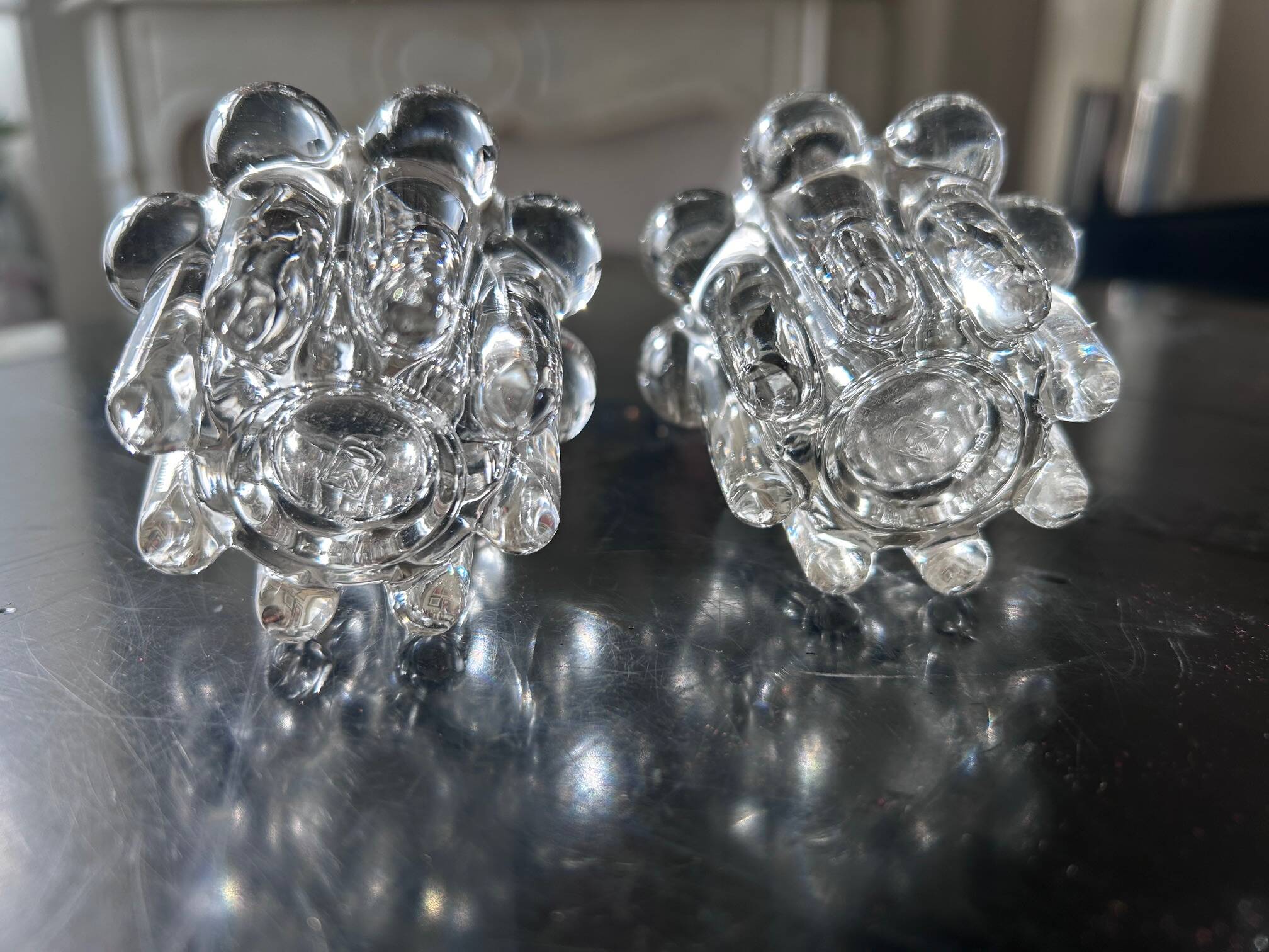 pair of crystal candle holders
