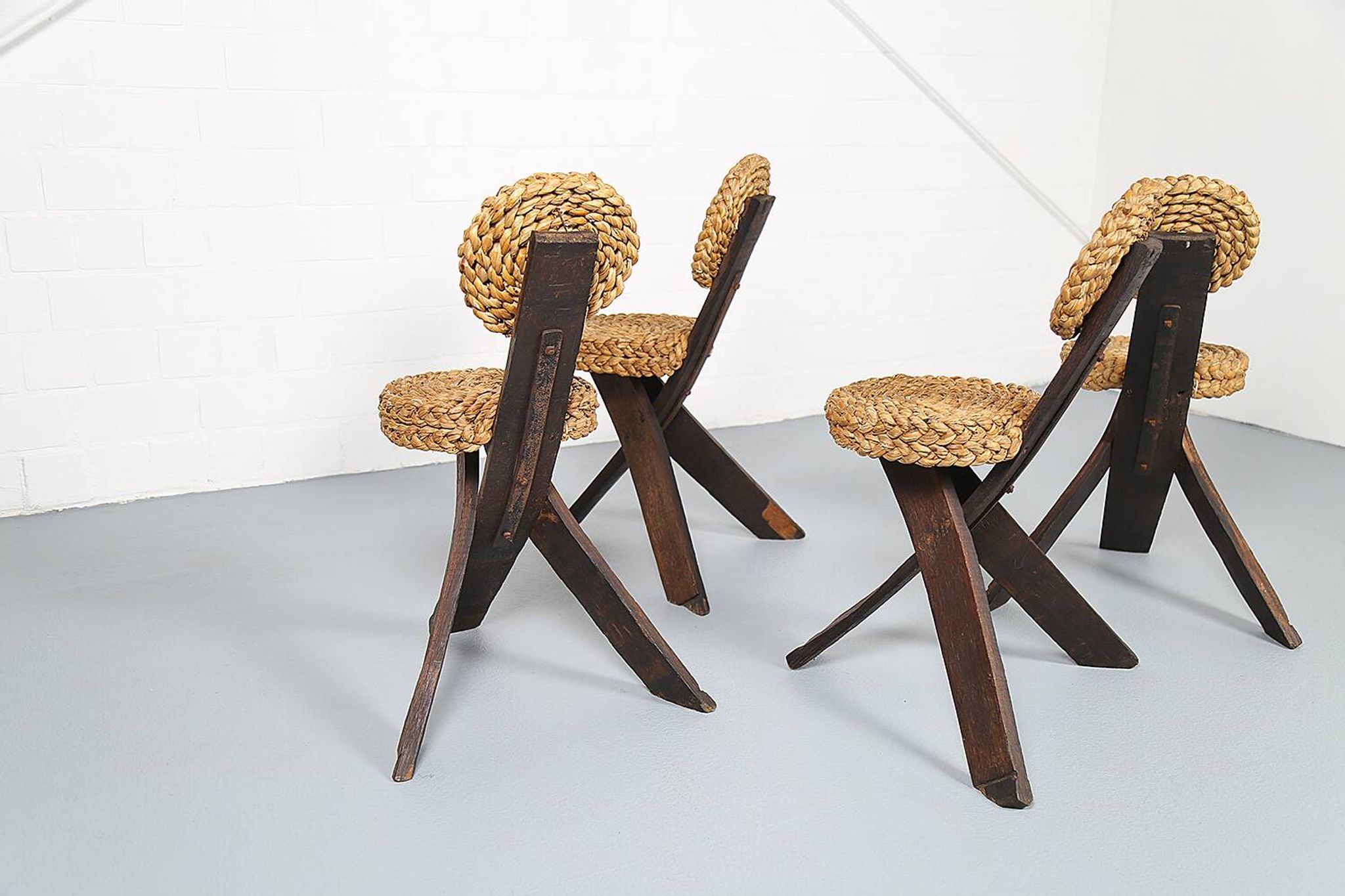 Original set of 4 tripod chairs by Frida Minet and Adrien Audoux, 1950s, France