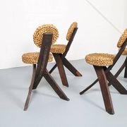 Original set of 4 tripod chairs by Frida Minet and Adrien Audoux, 1950s, France