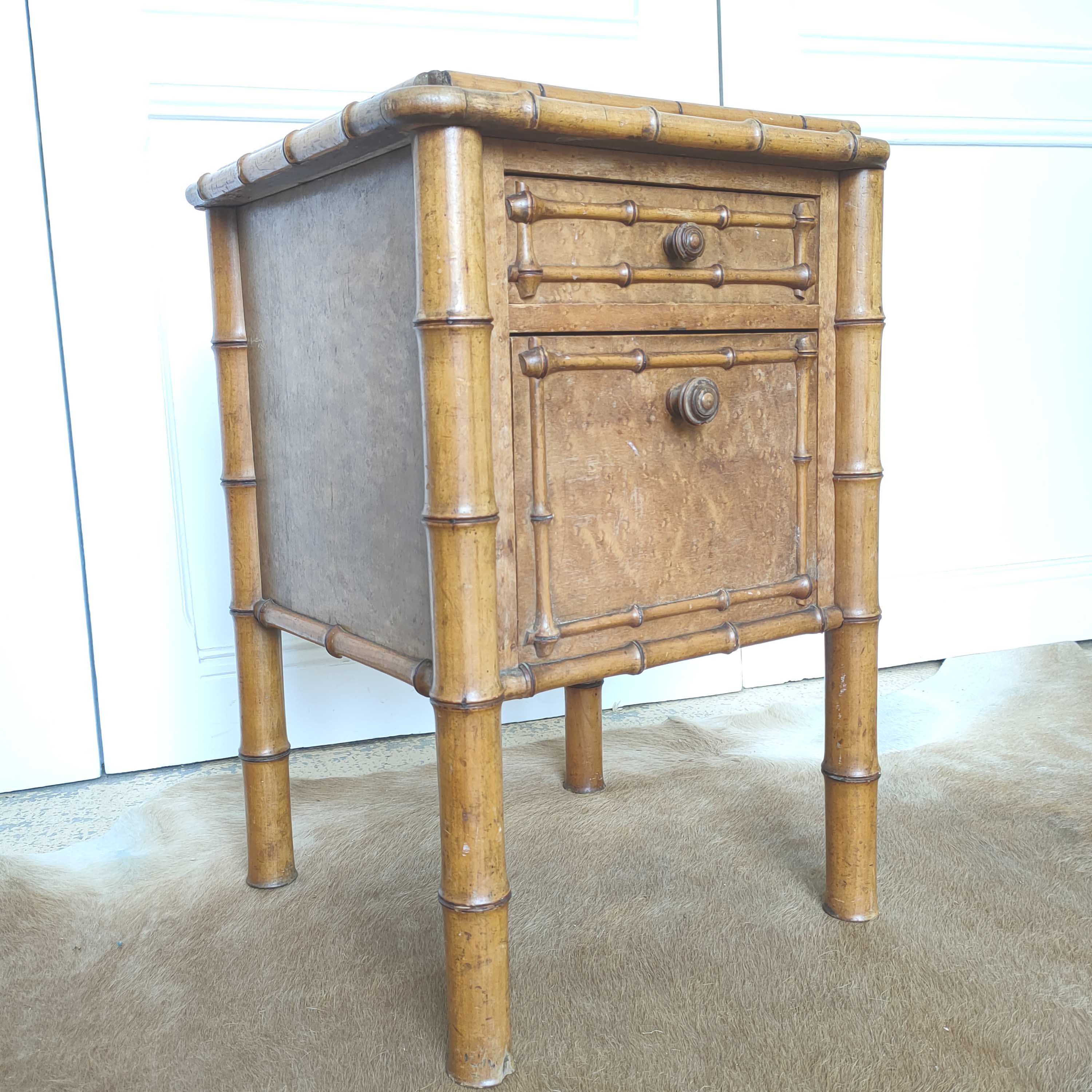 Faux bamboo wood bedside table