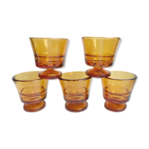 Set of 5 amber liquor glasses in duralex 60s molded glass