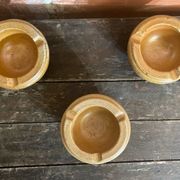 Set of 3 Vintage Beige Stoneware Ashtrays Made in France