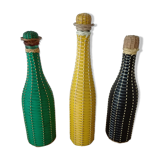 Set of 3 bottles rattan and vintage scoubidou
